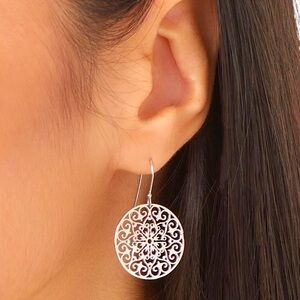Sterling Forever Rose Gold Round Filigree Dangle Earrings NWT